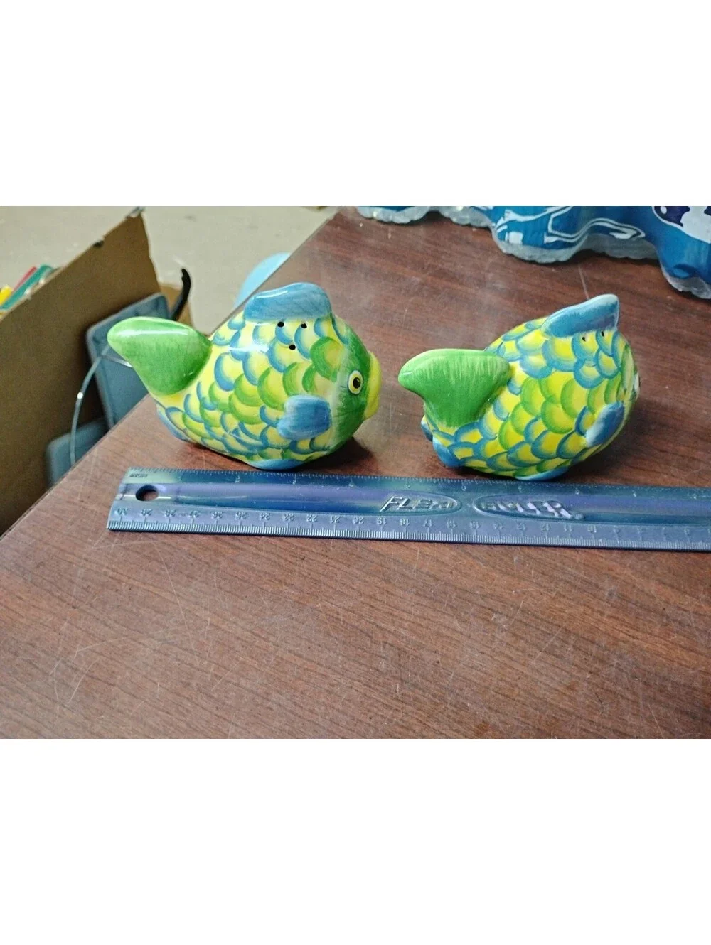 Nautical Beach Cottage Anthropomorphic Ceramic Fish Face Salt & Pepper Shakers